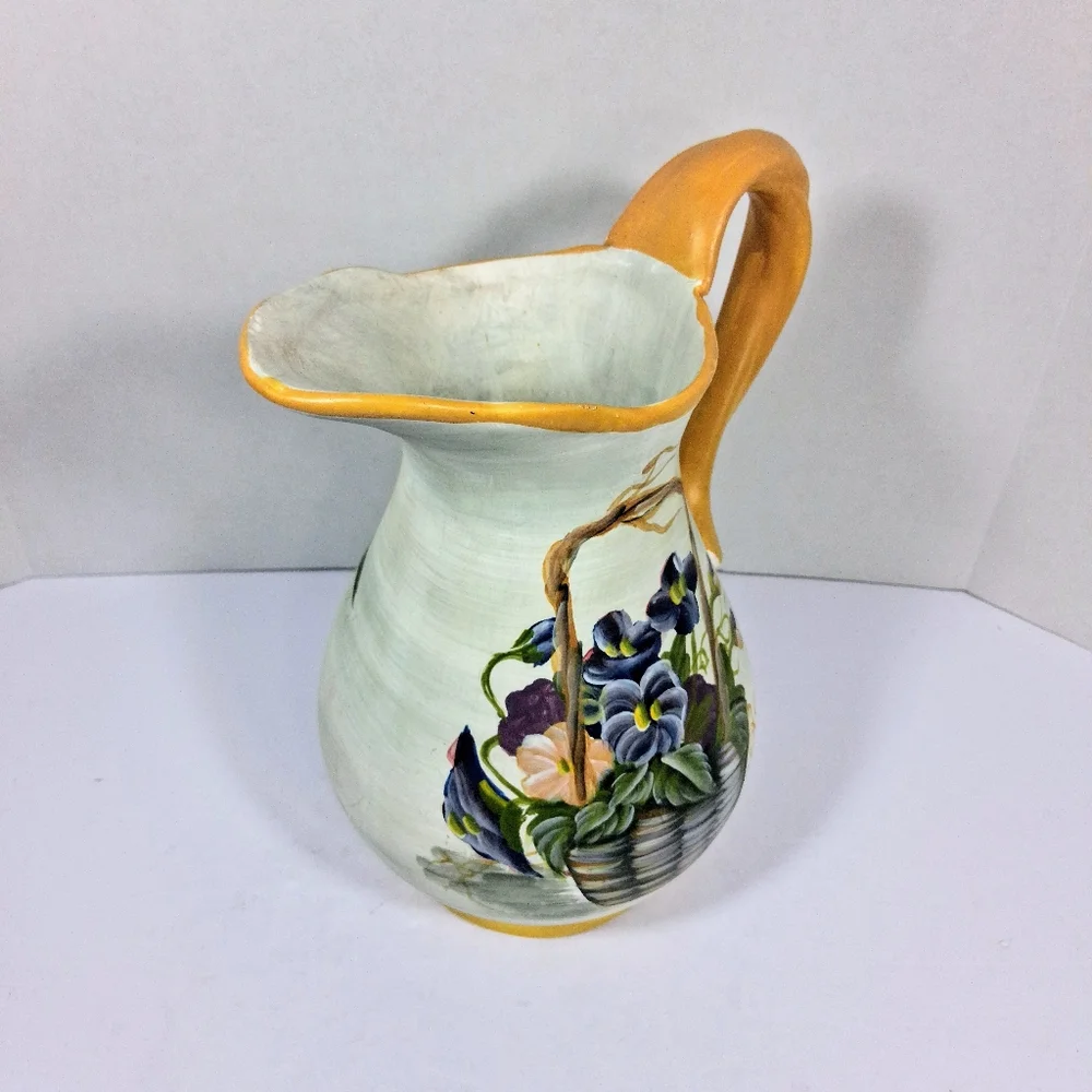 Hand Painted Large Decorative Floral Ceramic Pitcher/Vase/Accent/Adornment